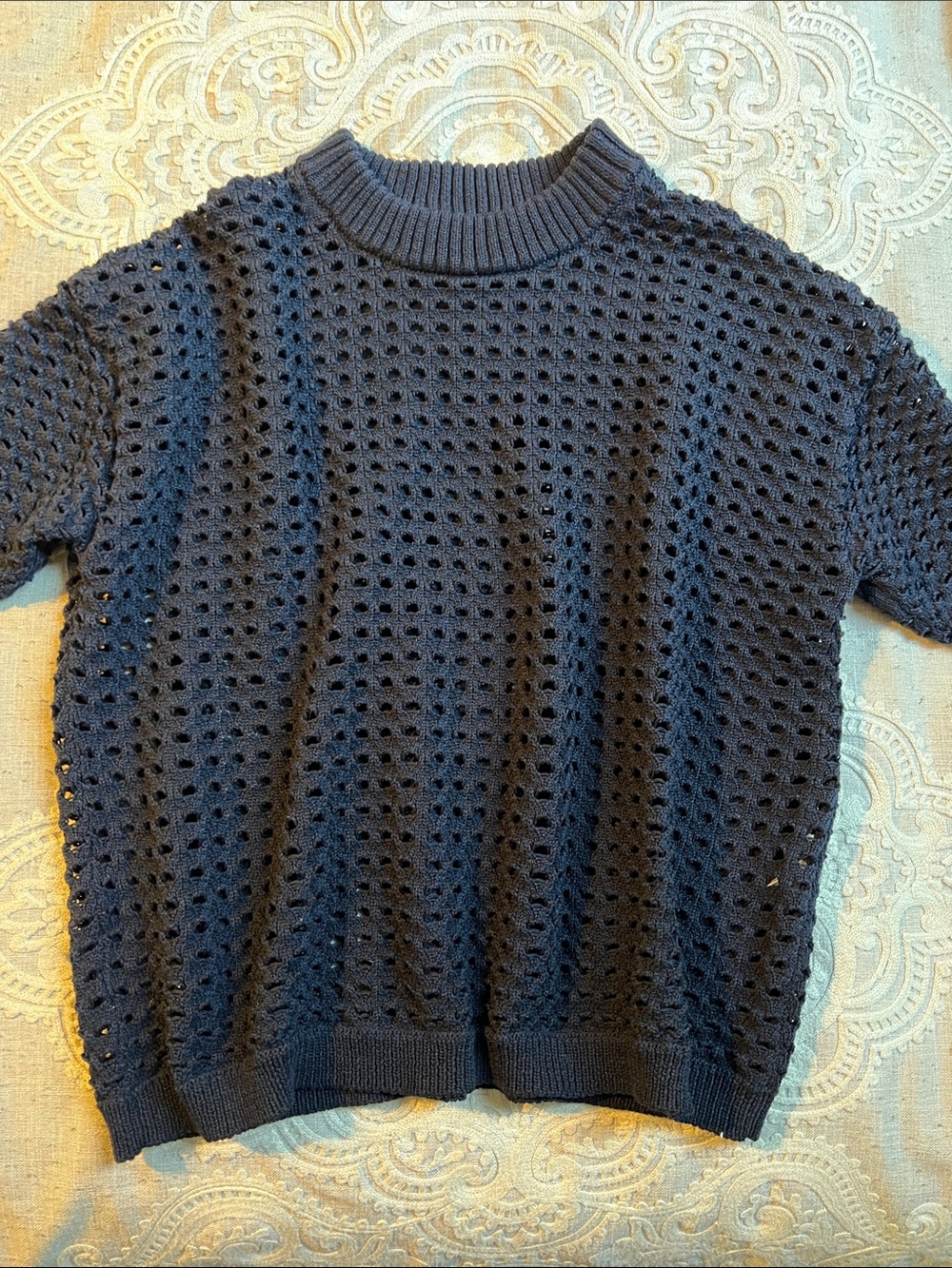 Market & Spruce Navy Open-Knit Short-Sleeve Tunic